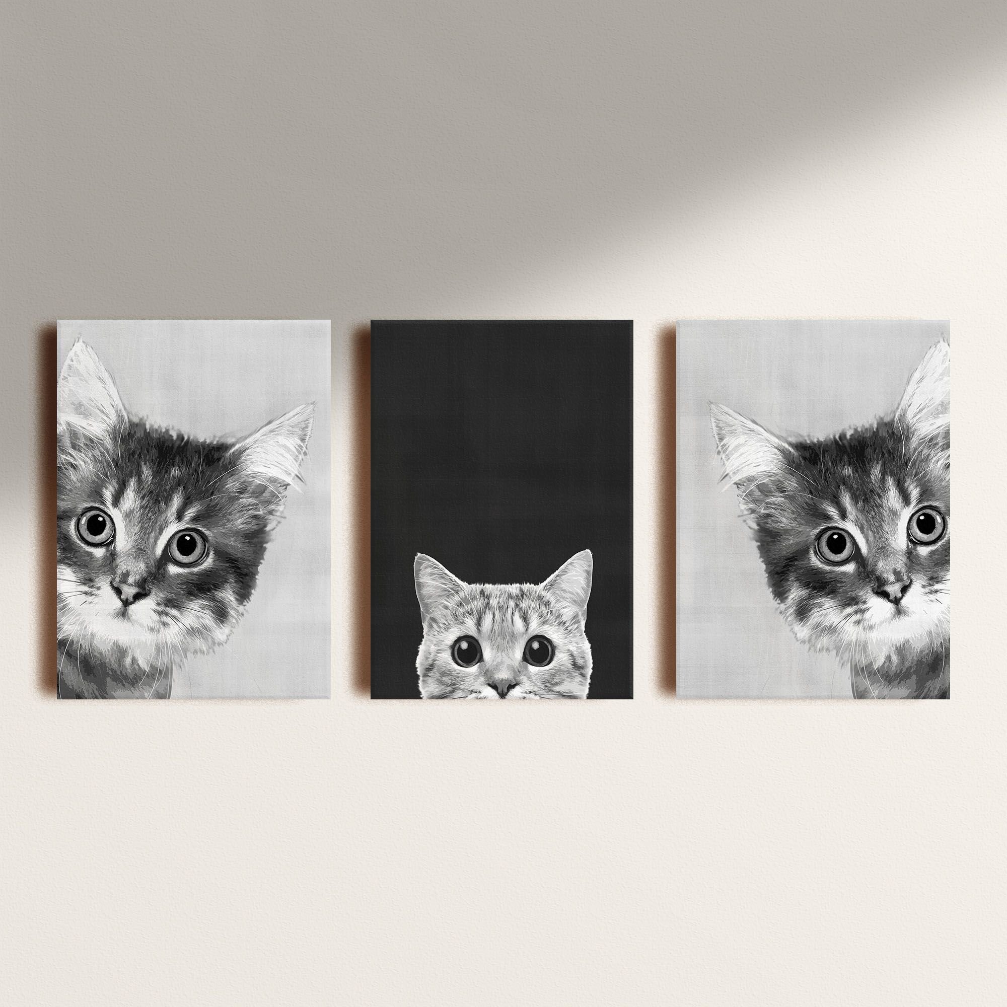 Kit 3 Quadros Decorativos Vinilico Sem Moldura Cats