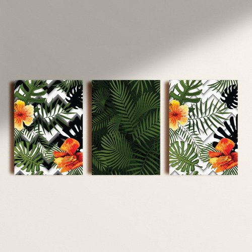 Kit: 3 Placas Decorativas Geo Tropical Green