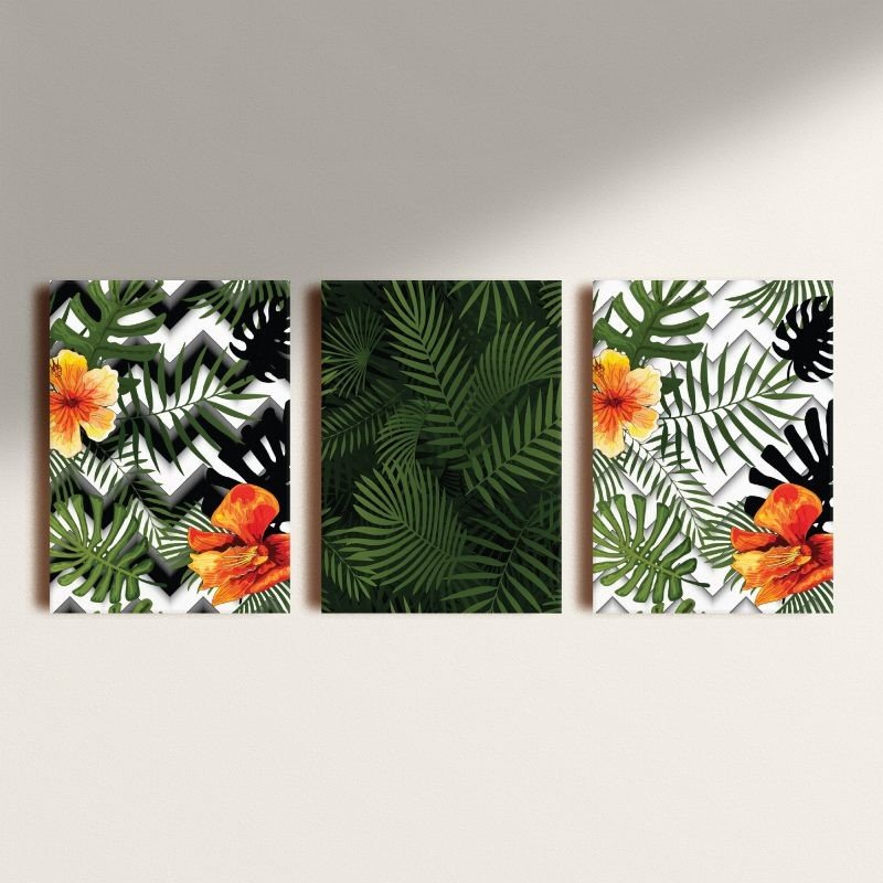Kit: 3 Placas Decorativas Geo Tropical Green Kit: 3 Placas Decorativas Geo Tropical Green