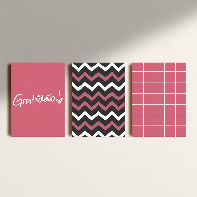 Kit: 3 Placas Decorativas Gratidao Collection Rosa Cassis Kit: 3 Placas Decorativas Gratidao Collection Rosa Cassis