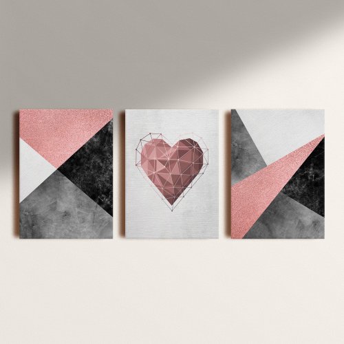 Kit: 3 Placas Decorativas Pink Heart
