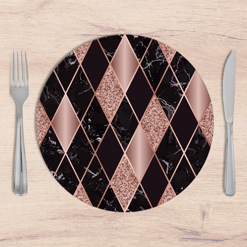 Kit: 4 Capas de Sousplat Redondo Geo Marmor Rose Black - 35x35 Kit: 4 Capas de Sousplat Redondo Geo Marmor Rose Black - 35x35