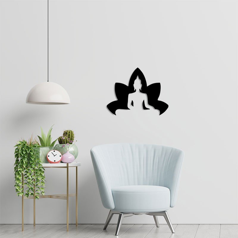 Quadro em MDF Laminado Buda Com Flor De Lotus Quadro em MDF Laminado Buda Com Flor De Lotus