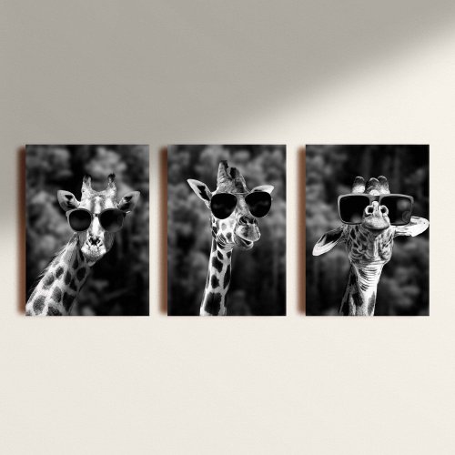  Kit: 3 Placas Decorativas Black Giraffe