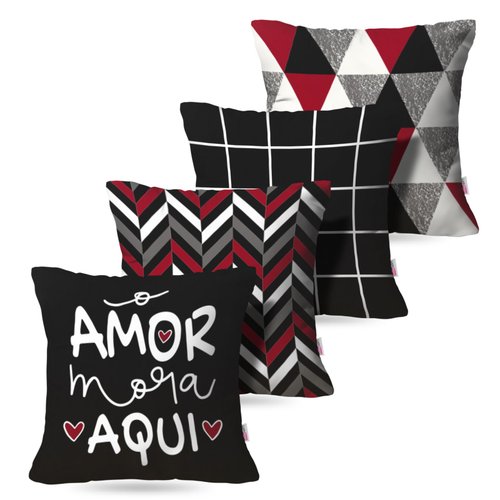 Kit: 4 Capas de Almofada Decorativas o Amor Mora Aqui – 45×45