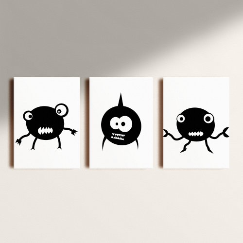 Kit: 3 Quadros Decorativos Vinilico sem Moldura Little Monsters