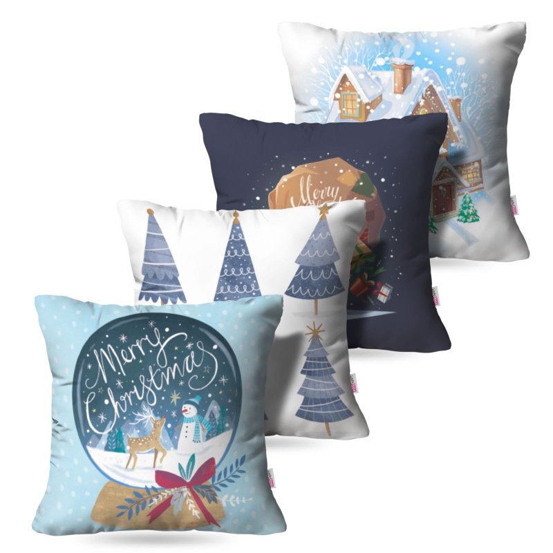 Kit: 4 Capas de Almofada Decorativas Natal Blue Party – 45×45 Kit: 4 Capas de Almofada Decorativas Natal Blue Party – 45×45