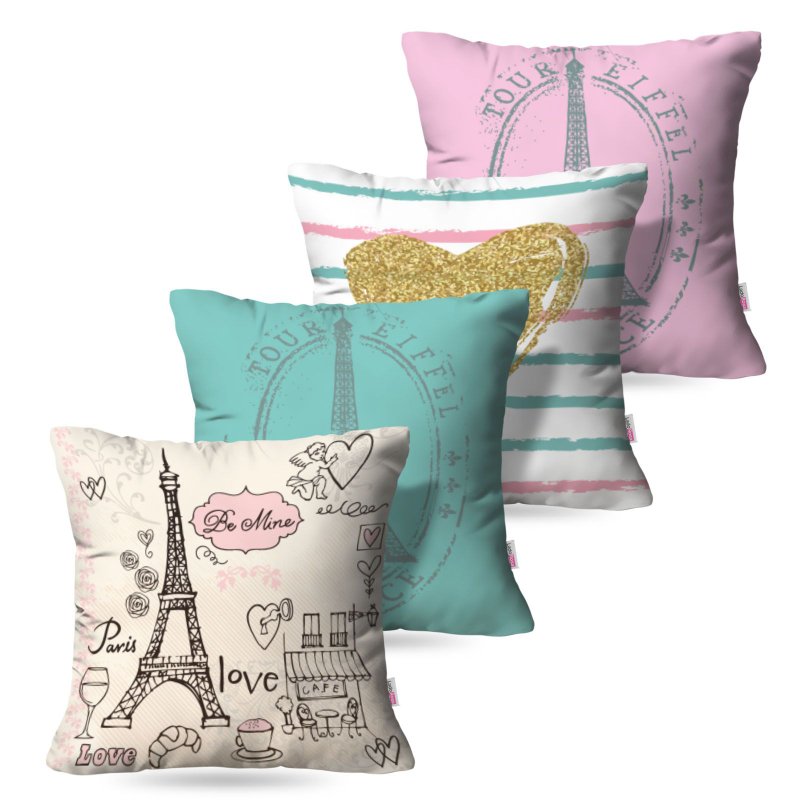 Kit: 4 Capas de Almofada Decorativas Paris Life – 45×45 Kit: 4 Capas de Almofada Decorativas Paris Life – 45×45