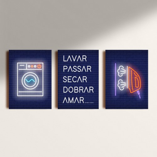Kit: 3 Placas Decorativas Lavar Passar Secar Dobrar Amar