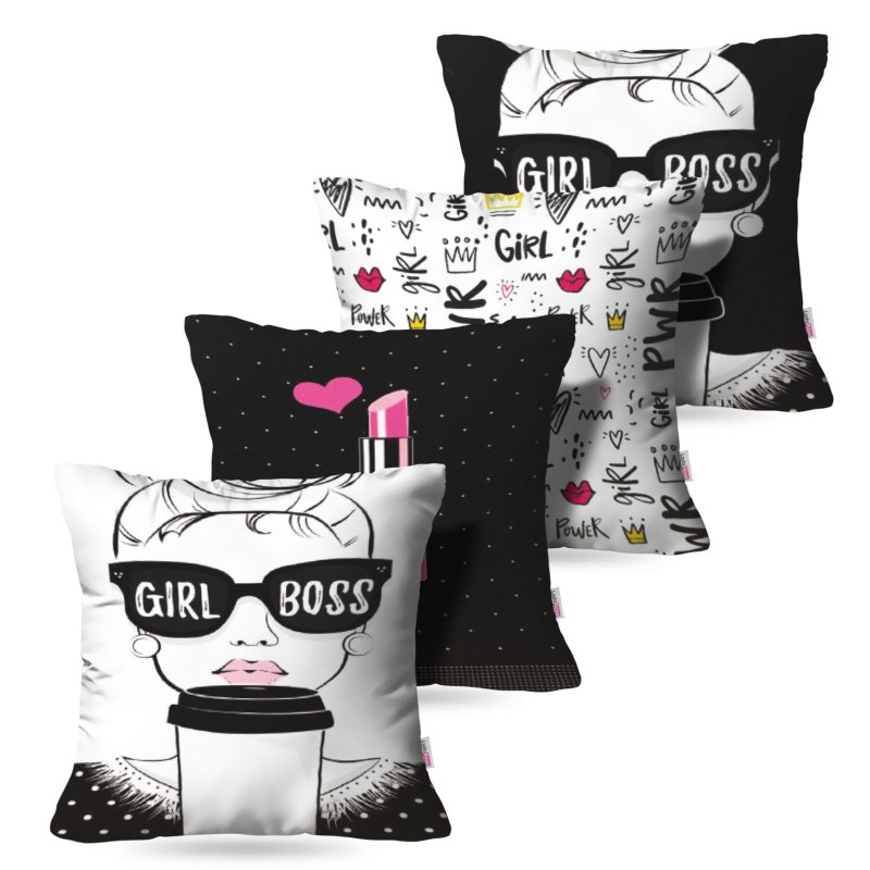 Kit: 4 Capas de Almofada Decorativas Girl Boss – 45×45 Kit: 4 Capas de Almofada Decorativas Girl Boss – 45×45