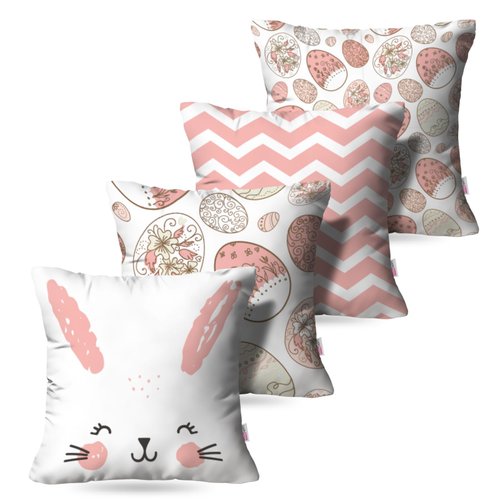 Kit: 4 Capas de Almofada Decorativas Pascoa Bunny – 45×45