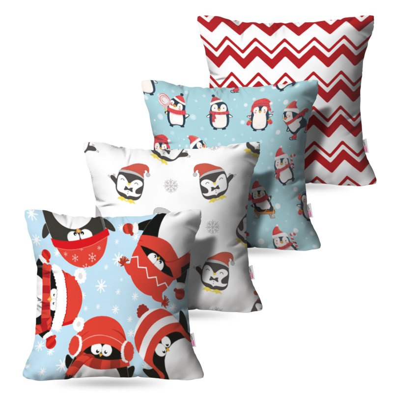 Kit: 4 Capas de Almofada Decorativas Natal Penguin Party – 45×45 Kit: 4 Capas de Almofada Decorativas Natal Penguin Party – 45×45