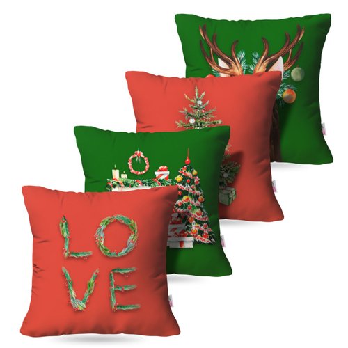 Kit: 4 Capas de Almofada Decorativas Love Christmas – 45×45