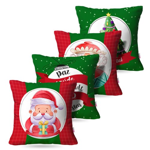 Kit: 4 Capas de Almofada Decorativas Natal Paz Saude Amor – 45×45