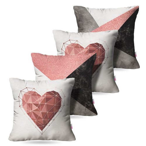 Kit: 4 Capas de Almofada Decorativas Pink Heart – 45×45