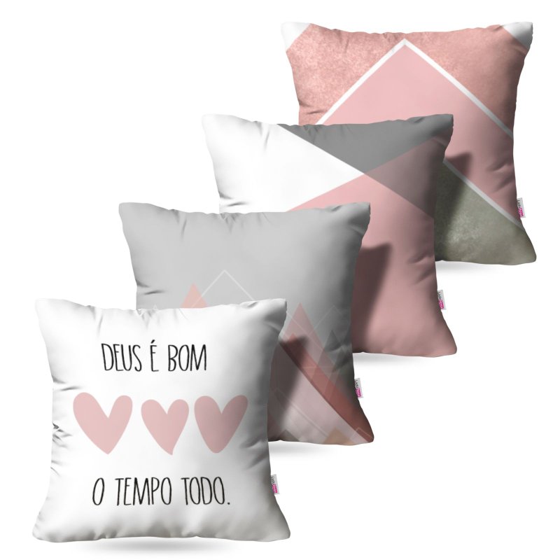 Kit: 4 Capas de Almofada Decorativas Deus e Bom – 45×45 Kit: 4 Capas de Almofada Decorativas Deus e Bom – 45×45