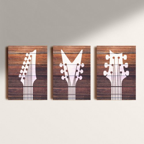 Kit: 3 Quadros Decorativos Vinilico sem Moldura Wood Guitar