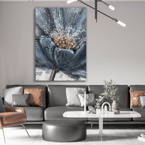 Tela Decorativa Grande Grey Flower - 60cm x 90cm