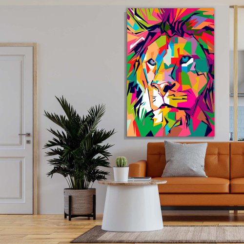 Tela Decorativa Grande Painted Lion Full Color - 60cm x 90cm