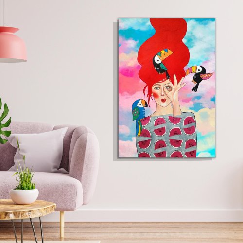 Tela Decorativa Grande Painted Red Woman - 60cm x 90cm
