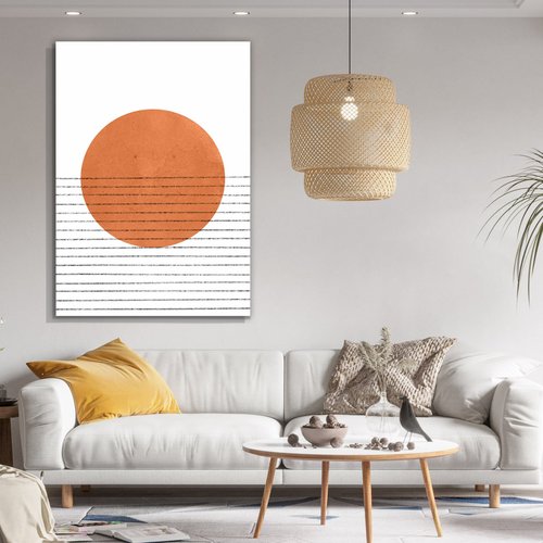 Tela Decorativa Grande Minimalist Orange Circle - 60cm x 90cm