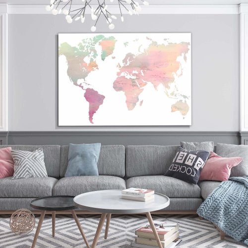 Tela Decorativa Grande Minimalist World Map - 60cm x 90cm