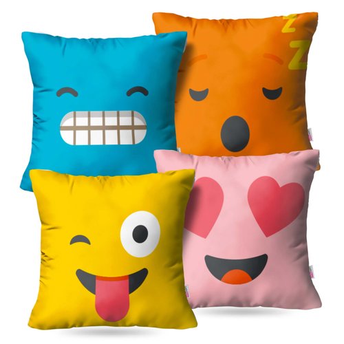 Kit: 4 Capas de Almofada Decorativas Emoji – 45×45