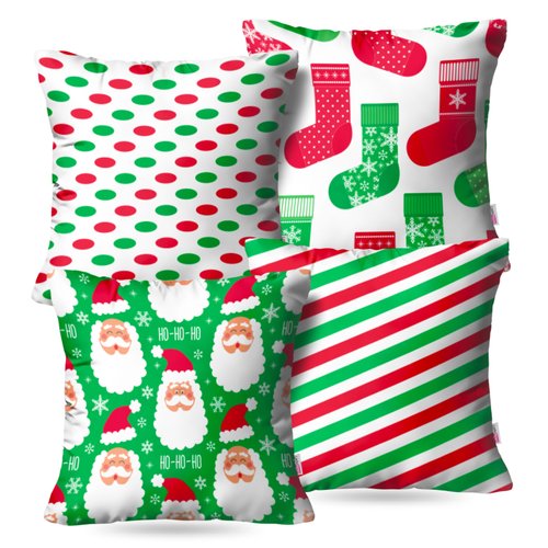 Kit: 4 Capas de Almofada Decorativas Natal Green Santa – 45×45