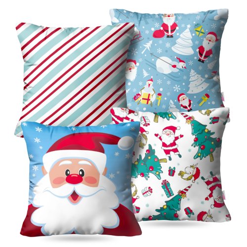 Kit: 4 Capas de Almofada Decorativas Natal Cheer Santa – 45×45