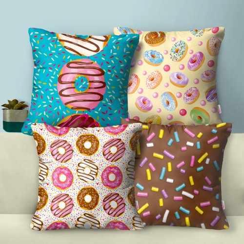 Kit: 4 Capas de Almofada Decorativas Sweet Donuts – 45×45