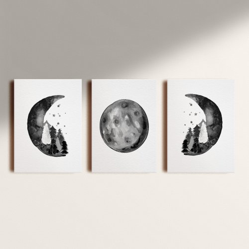 Kit: 3 Quadros Decorativos Vinilico sem Moldura Moon Phases
